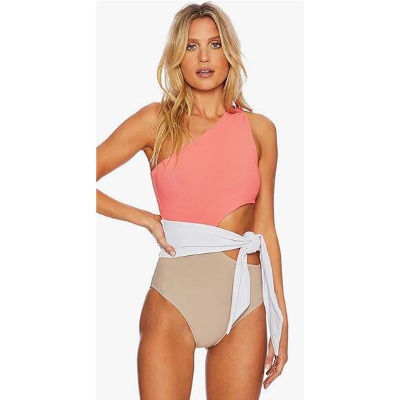 Beach Riot Coral Colorblocked Carlie One Piece Swim Suit S - Picture 1 of 4